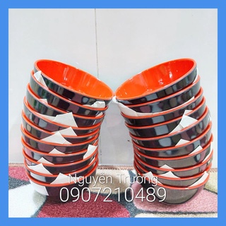 Combo 10 Chén ăn cơm 2 lớp đỏ đen nhựa Melamin cao cấp