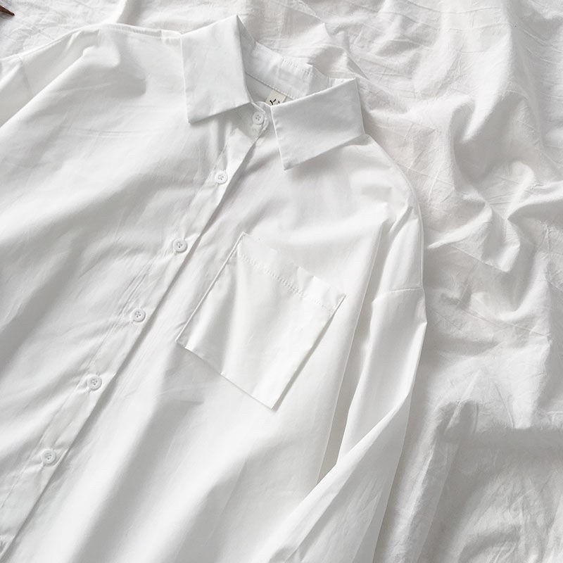 xiaozhaivn [Ảnh thật] Áo sơ mi trắng unisex, sơ mi dáng rộng đủ size nam nũ