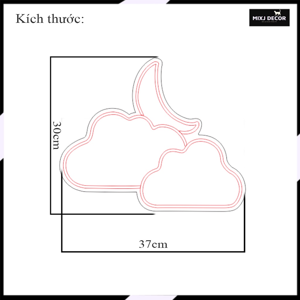 Đèn led Neon trang trí | Hình Mât & Trăng | 300x370 mm | Decor phòng ngủ | Đèn ngủ | Quà Tặng Cực Chất ,Led 12V- MIXJ