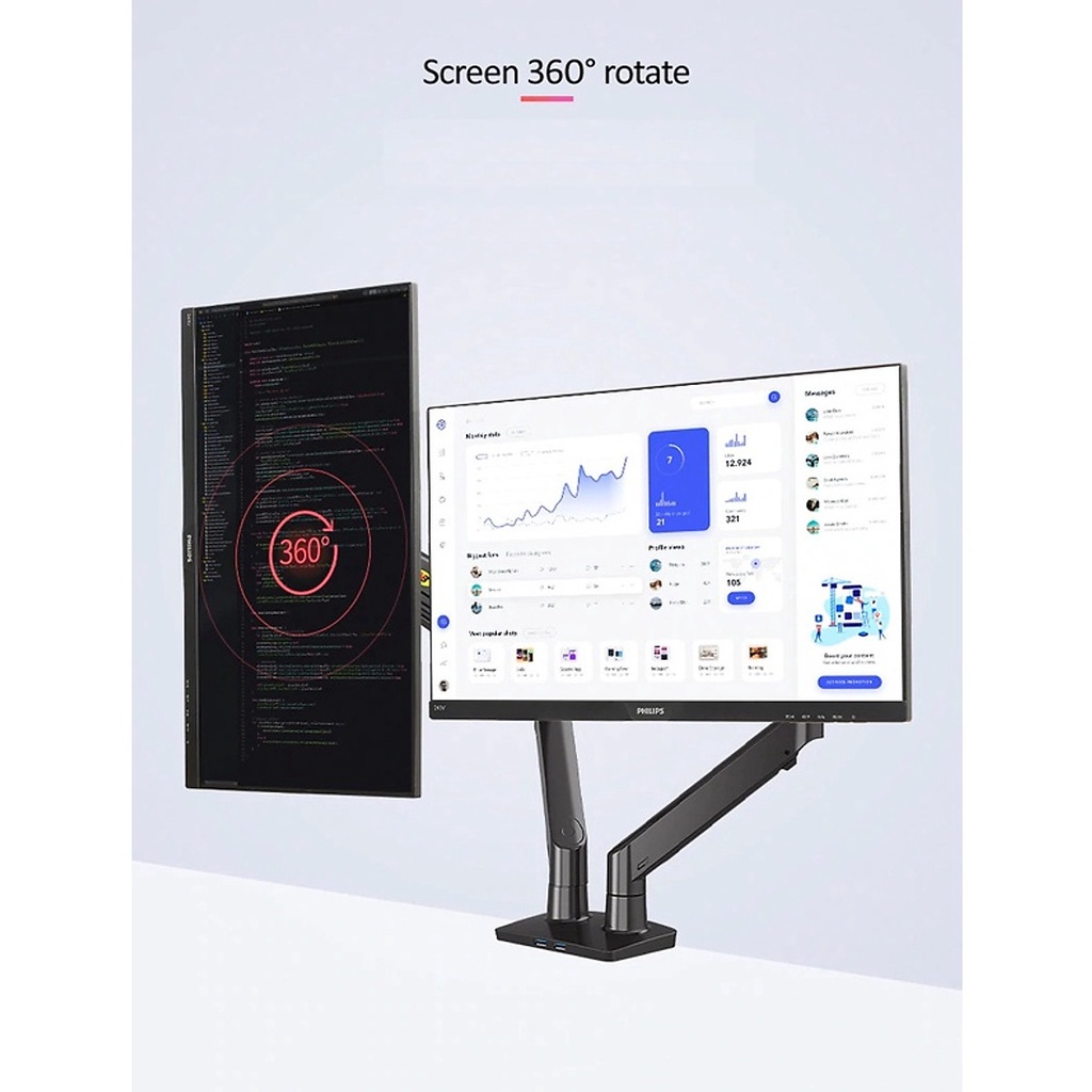 Giá treo hai màn hình NB F160  - Xoay 360 độ - Dual Arm Monitor.