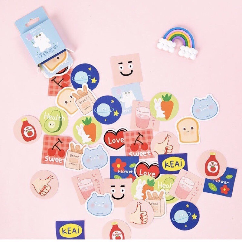 Bộ 45 sticker hoạt hình dễ thương trang trí sổ tay