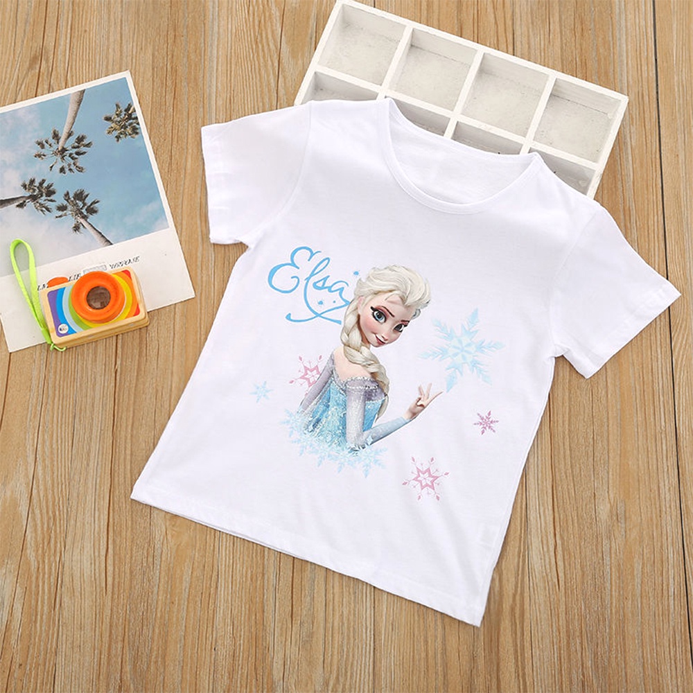 Áo Thun Cotton Tay Ngắn Cổ Tròn In Hình Elsa Dễ Thương Thời Trang Mùa Hè Cho Nữ