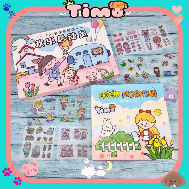 Sticker cute set 6 tấm nhãn dán anime trang trí sổ tay decor bullet journal ST1