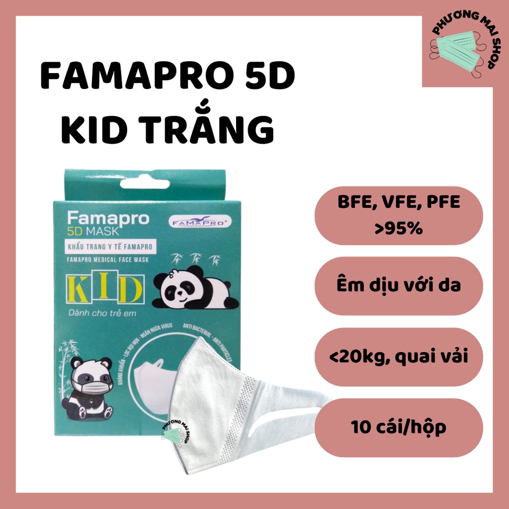 [5D KID] Khẩu Trang Y Tế Trẻ Em Kháng Khuẩn 3 lớp Famapro - Hộp 10 cái