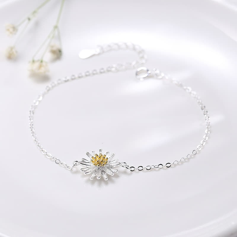 Vòng tay nữ Bảo Tín Silver, lắc tay bạc 925 xinh xắn với bông hoa cúc bắt mắt Daisy