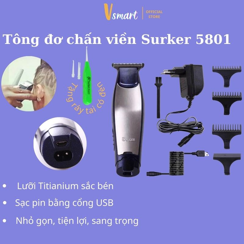 Tông đơ chấn viền SURKER SK-5801 thế hệ mới, tạo kiểu tóc chuyên nghiệp, sạc USB nhỏ gọn