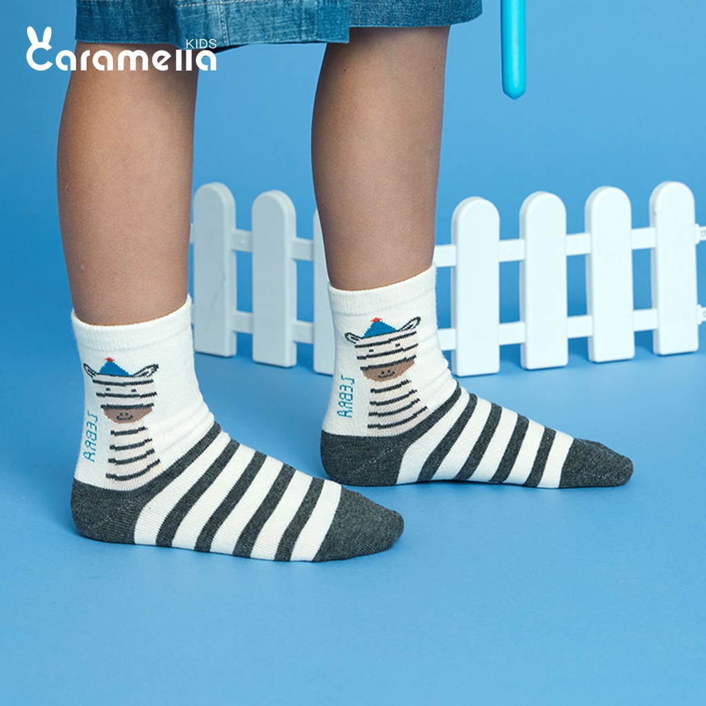 Tất Caramella Cho Bé Yêu Mẫu Ngựa Vằn Set 3 Đôi Vớ Trẻ Em Kèm Túi Zip