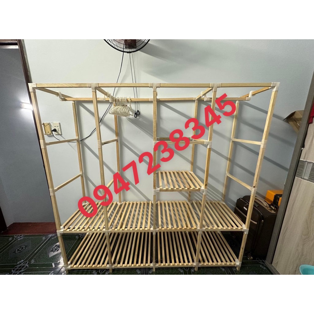 Tủ Kệ Treo quần áo gỗ thông Mỹ Cao 2M Ngang 1M7 Sâu 47cm lắp ghép kiểu mới chốt thông minh nhập khẩu BH 5 năm