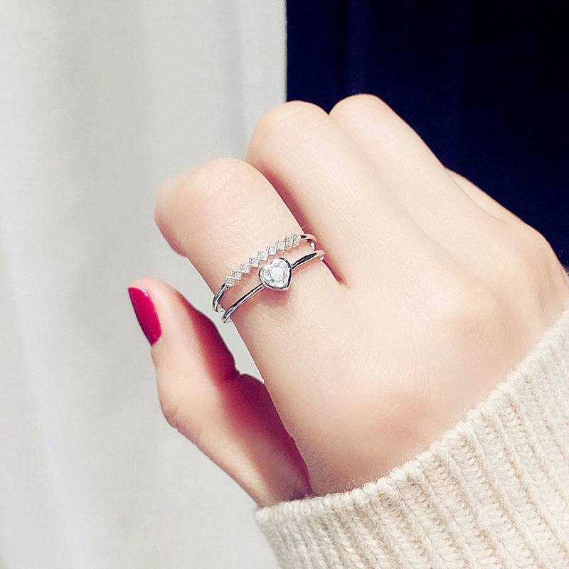 Nhẫn Zircom Nhiều Lớp Hình Trái Tim Pha Lê Lấp Lánh Có Thể Điều Chỉnh Cho Nữ