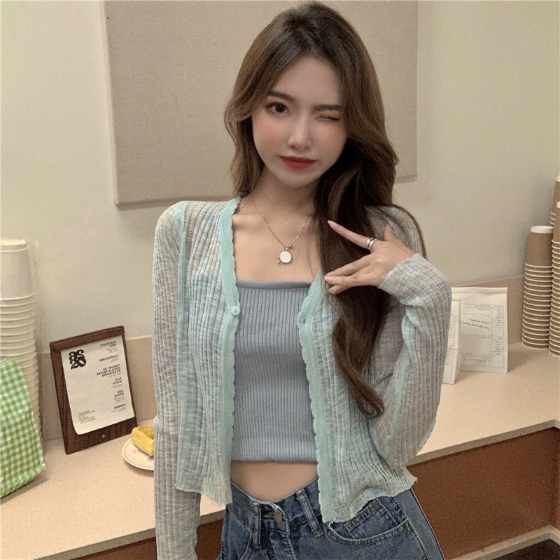 Áo Khoác Cardigan Dệt Kim Tay Dài Cổ Chữ V Chống Nắng Thời Trang Cao Cấp