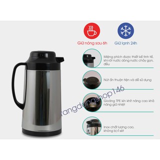 Phích nước Rạng Đông INOX cao cấp 1 lít có nút ấn tiện dụng 1040ST2