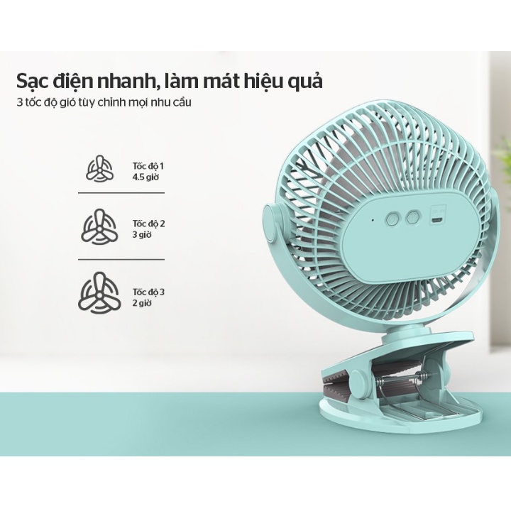 Quạt Mini Để Bàn Sunhouse SHD7111 - Quạt Sạc Mini Tích Điện Pin Dùng 4 Giờ Có Sạc Nhanh Tích Hợp Đèn Ngủ