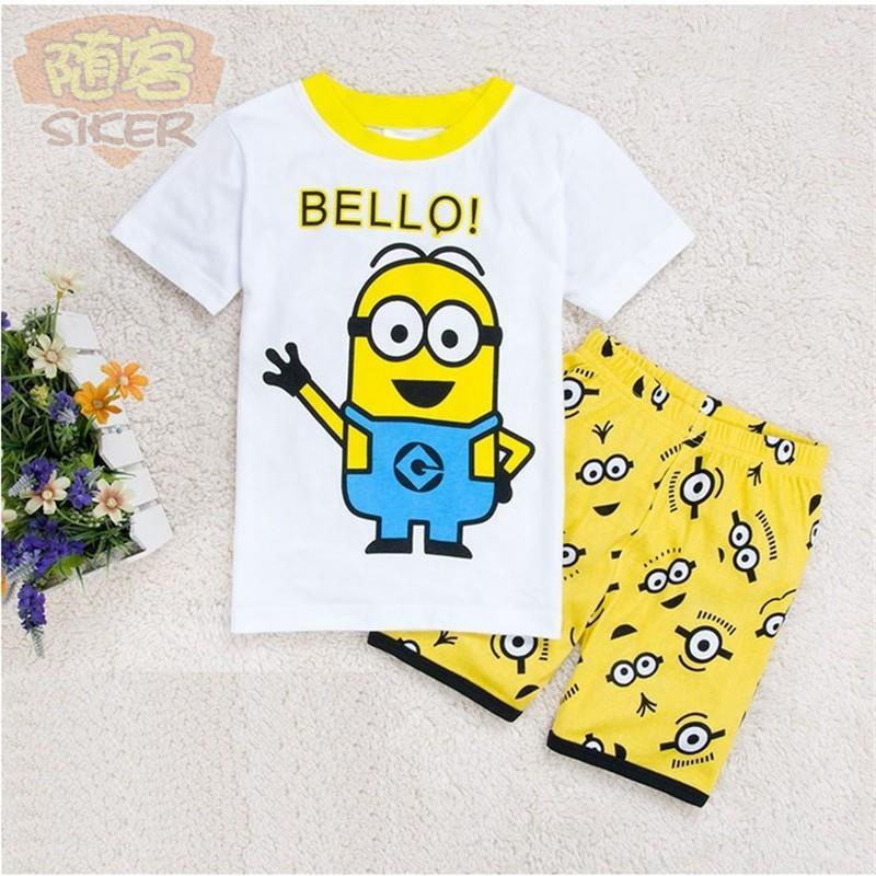 Set Áo Thun Ngắn Tay In Hình Minion + Quần Short Thời Trang Cho Bé