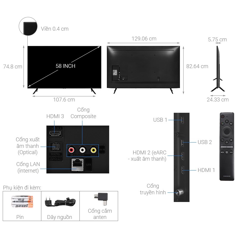 Smart Tivi QLED Samsung 4K 58 inch QA58Q60T