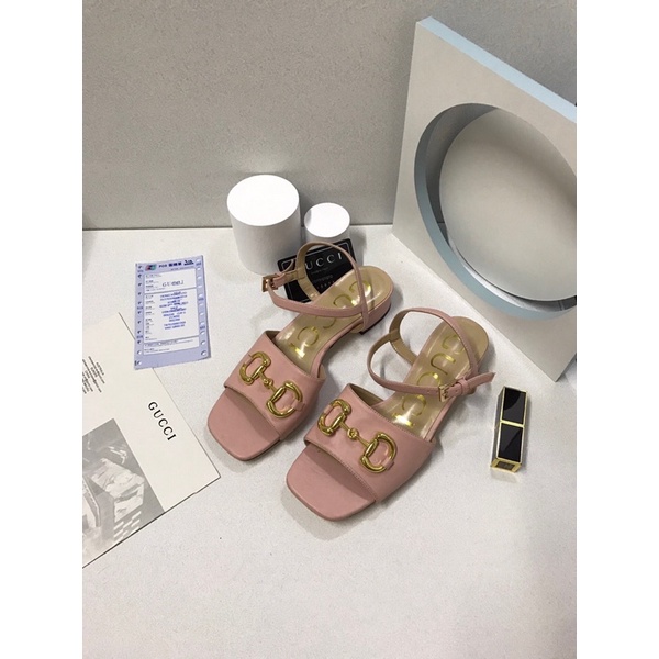 giày nữ đế thấp da bò nhập khẩu mũi vuông dây khoá tuỳ chỉnh gucci GC gG