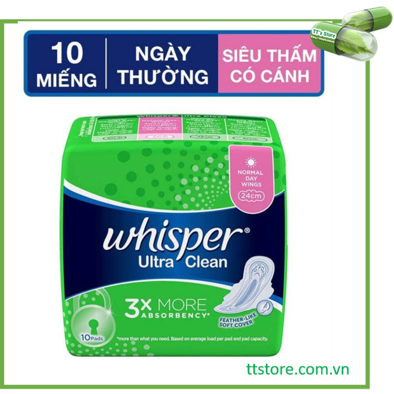 Băng vệ sinh Whisper Ultra Clean siêu mỏng, có cánh, ngày thường (10 miếng)