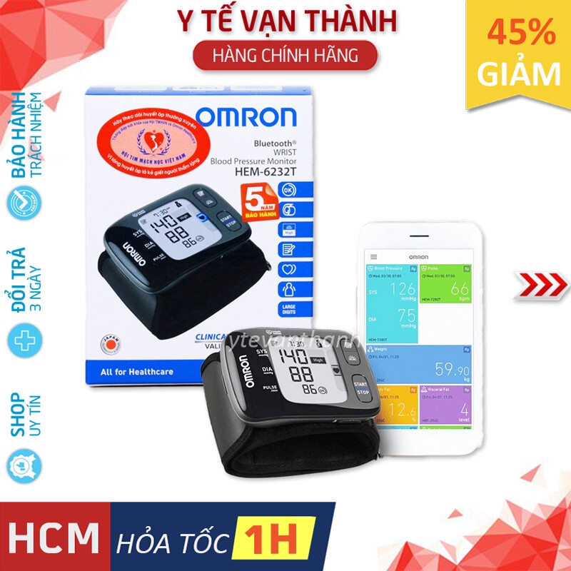 ✅ [Chính Hãng DKSH] Máy Đo Huyết Áp Cổ Tay- Omron HEM-6232T, 6232T (Kết Nối Smartphone) -VT0522