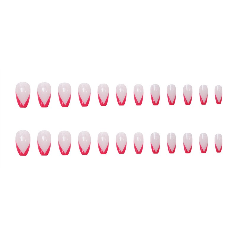 Bộ 24 móng tay giả Nail Nina họa tiết màu hồng chữ V TZ-335【Tặng kèm dụng cụ lắp】
