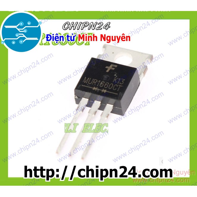 [2 CON] (DIP) Diode MUR1660CT TO-220 16A 600V (MUR1660 MUR 1660) [Diode Schottky]