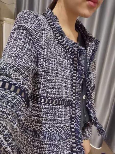Áo khoác dạ tweed tua rua dáng ngắn hàng Qc( ảnh thật 3-7) | BigBuy360 - bigbuy360.vn