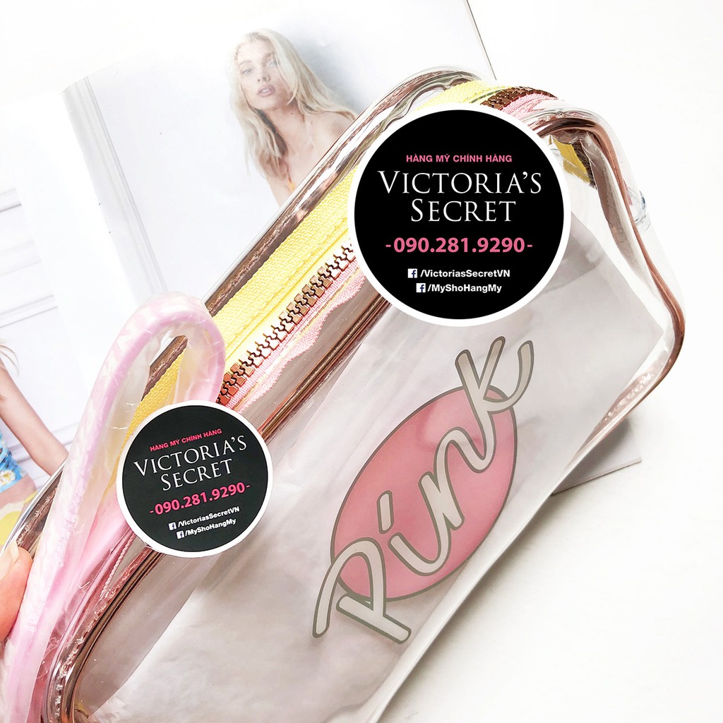 275 - Túi mỹ phẩm trong suốt chữ Pink cực đẹp, KT: 24x15cm - Victoria's Secret USA