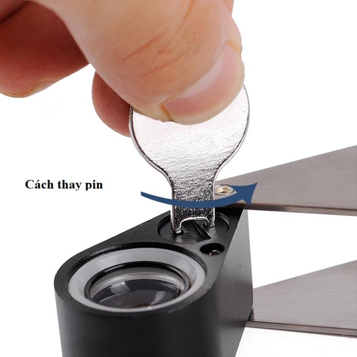 Kính lúp 30x móc khóa cao cấp gập mở tiện dụng, có đèn led siêu sáng