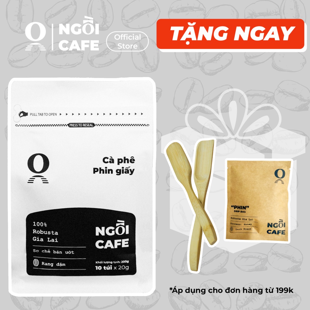 Cà phê phin giấy tiện lợi đậm đà Ngồi Cafe túi 10 gói (1 gói có 20g cà phê Robusta nguyên chất)