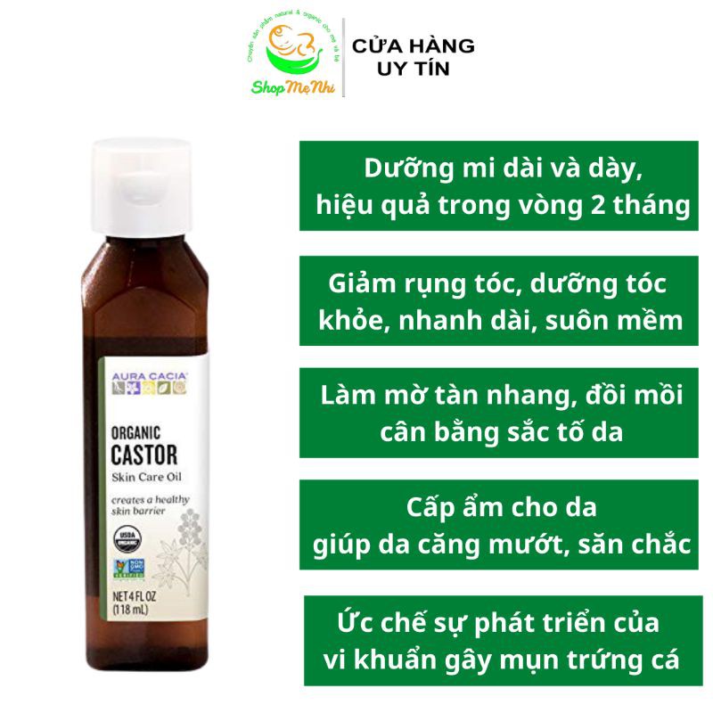 Dầu thầu dầu hữu cơ Aura Cacia castor oil 118ml.