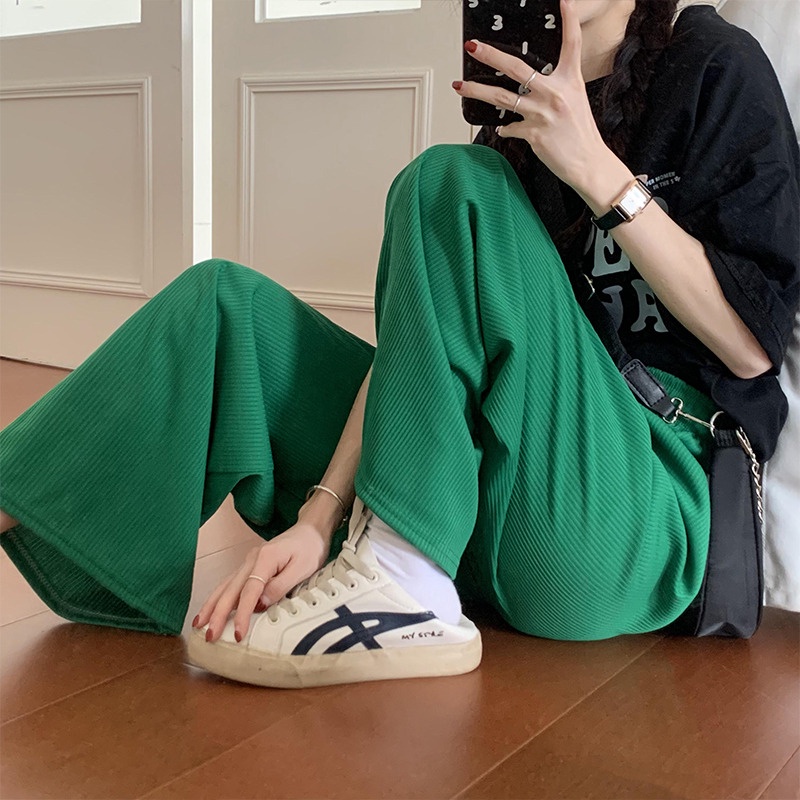 SUXI Quần ống rộng Lưng Cao Co Giãn Màu Sắc Đơn Giản Thời Trang Xuân Hè Cho Nữ