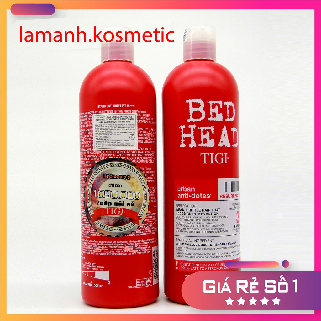 Dầu gội dưỡng ẩm phục hồi tóc hư tổn khô sơ, siêu mềm mượt cặp gội xả TIGI BED HEAD chính hãng 750ml - 970ml