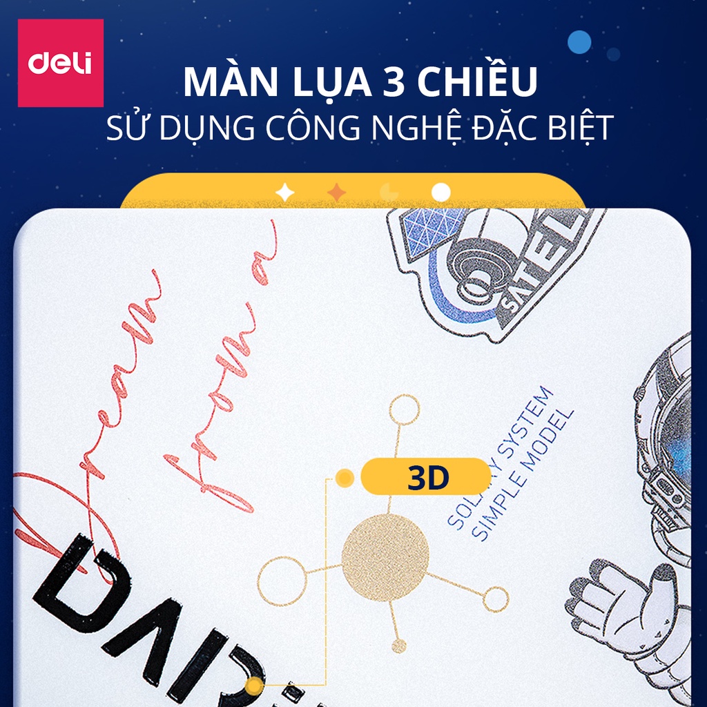 File lá học sinh khổ A4 Deli - 30/40 lá - Chất liệu nhựa PP cao cấp họa tiết phi hành gia độc đáo xinh xắn - 72665/72666