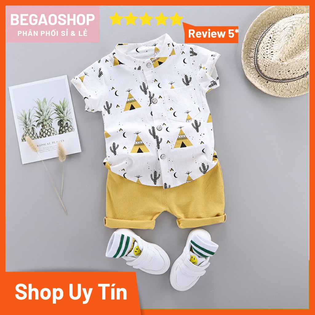 Bộ đồ bé trai BabyGao hoạ tiết khủng long cực xinh set gồm áo + quần