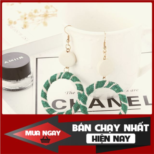 Bông tai thiết kế khoen tròn sợi chỉ vải sọc kiểu khuyên tai Hàn Quốc (đỏ xanh) [Mây Collections - mùa hè rực rỡ]