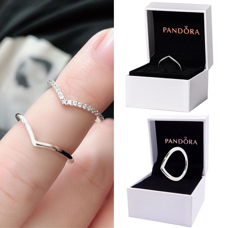 Nhẫn Đính Hôn Bạc 925 Hình Chữ V Đính Đá Pandora Thời Trang Cho Nữ