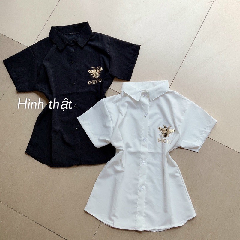 Áo sơ mi tay ngắn hoạ tiết con ong chất kate - B8U