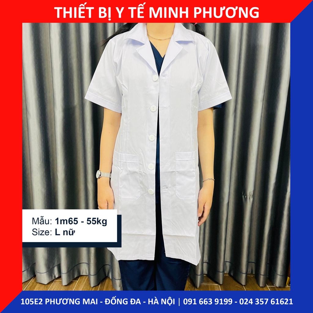 Áo Blouse bác sĩ dáng dài - tay cộc nam, nữ các size S M L XL