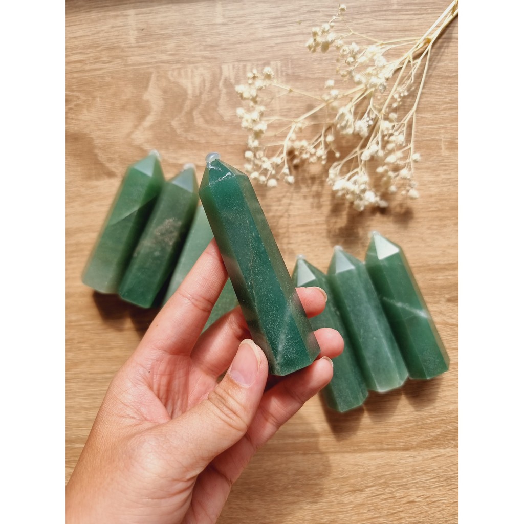 Trụ đá thanh tẩy, đá thach anh Xanh Green Aventurine, đá phong thủy dùng trong Tarot, Reiki, Thiền Định