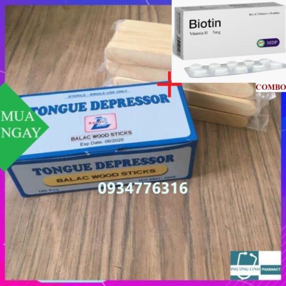 Combo Biotin 5mg+ Que Đè lưỡi Gỗ ( hộp 100 que)