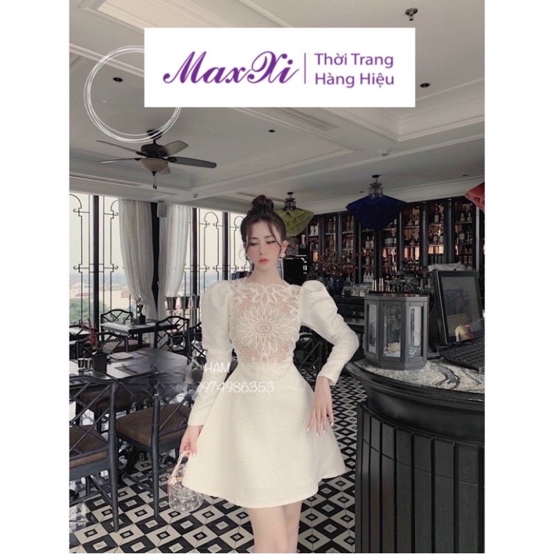 Đầm Nữ Phối Ren - Váy Xoè Dự Tiệc Cho Nữ Tay Dài