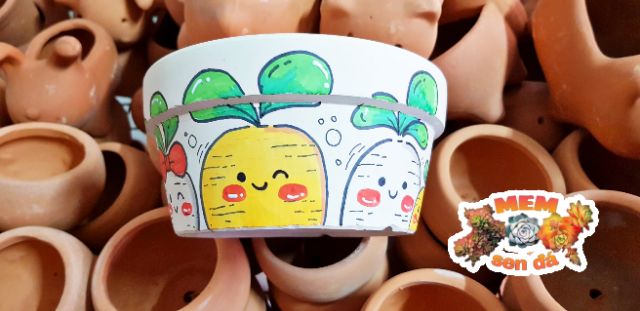 Chậu trắng lùn vẽ phức tạp 14x7 cm