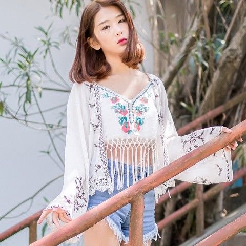 Áo Khoác Cardigan Chiffon Dáng Rộng In Họa Tiết Thổ Cẩm Xinh Xắn Cho Nữ