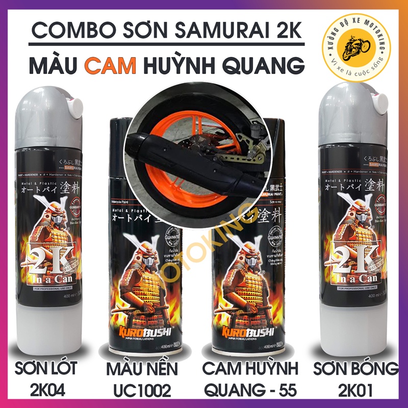 Combo sơn samurai màu cam huỳnh quang 2K chuẩn quy trình độ bền 5 năm 2K04 - UC1002 - 55 - 2K01