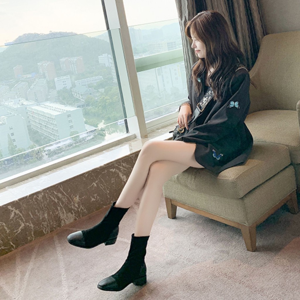 Bốt nữ da lộn cổ thấp gót cao 3.5cm | BigBuy360 - bigbuy360.vn