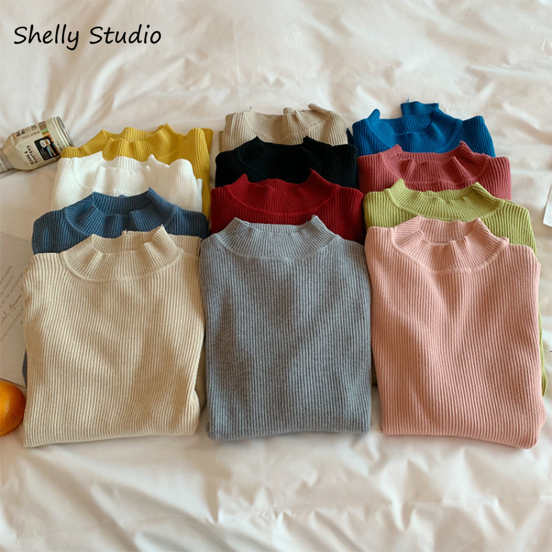 Áo dệt kim tay dài nhiều màu sắc thời trang phong cách Hàn Quốc