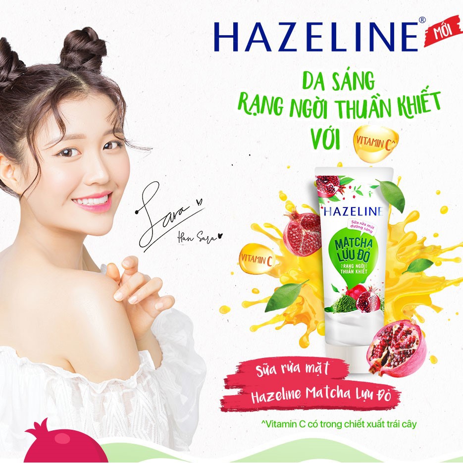 Combo Sữa rửa mặt 100g và 3 mặt nạ 21g/miếng cho da sáng rạng ngời Hazeline Matcha lựu đỏ