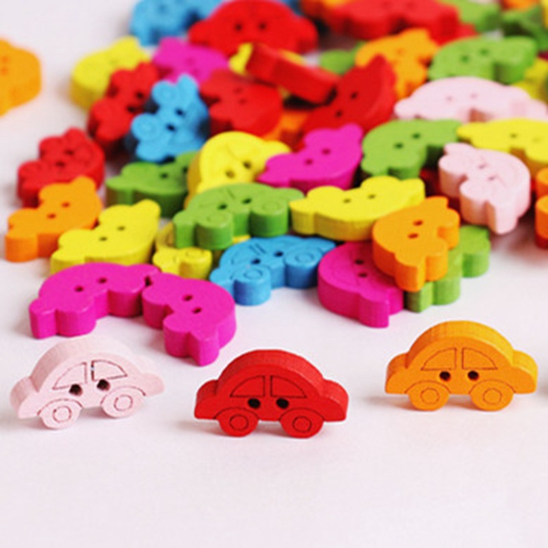 100 Khuy Gỗ Hình Xe Hơi Nhiều Màu