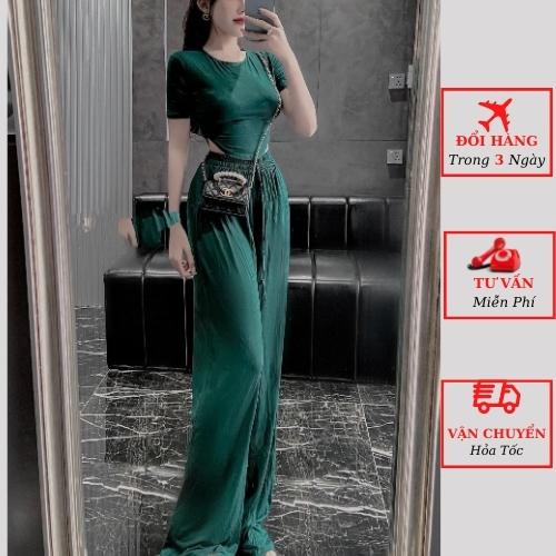 Set áo thun croptop nữ dáng ôm body kèm quần suông ống rộng đi biển ulzzang Hàn Quốc