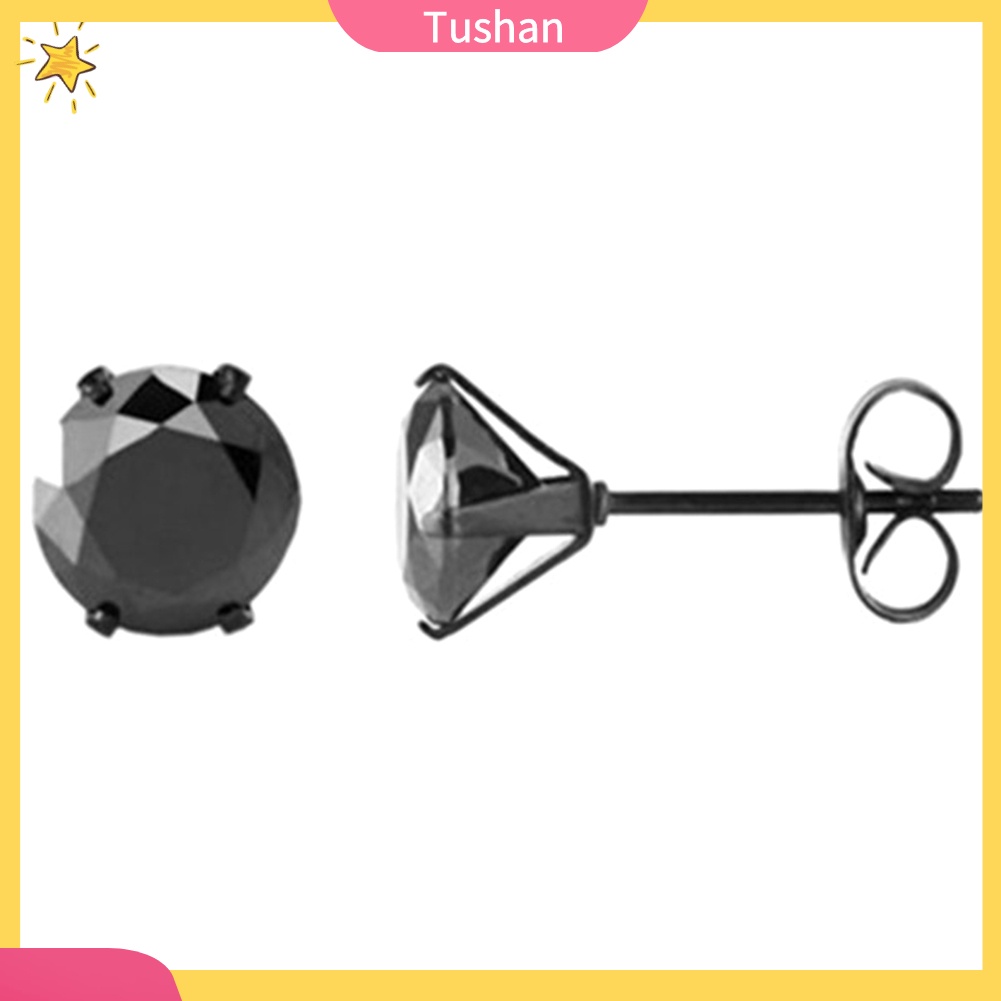 Khuyên tai dạng xỏ đính đá màu đen 6mm/ 8mm độc đáo cá tính thời trang