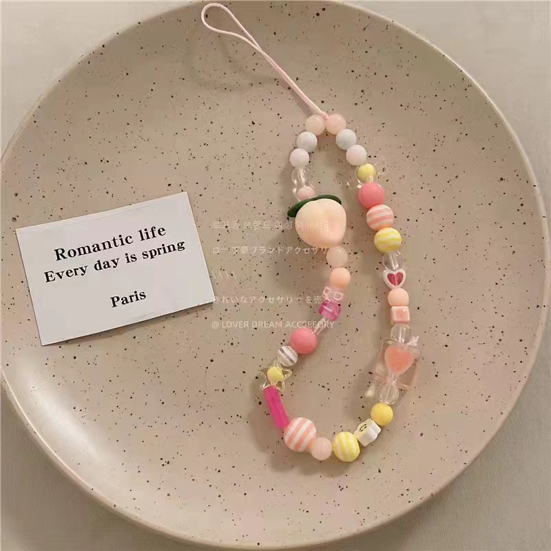 Vòng Tay Dây Xỏ Hạt Chống Thất Lạc Hình Gấu / Trái Tim / Quả Đào Màu Hồng Phong Cách Hàn Quốc