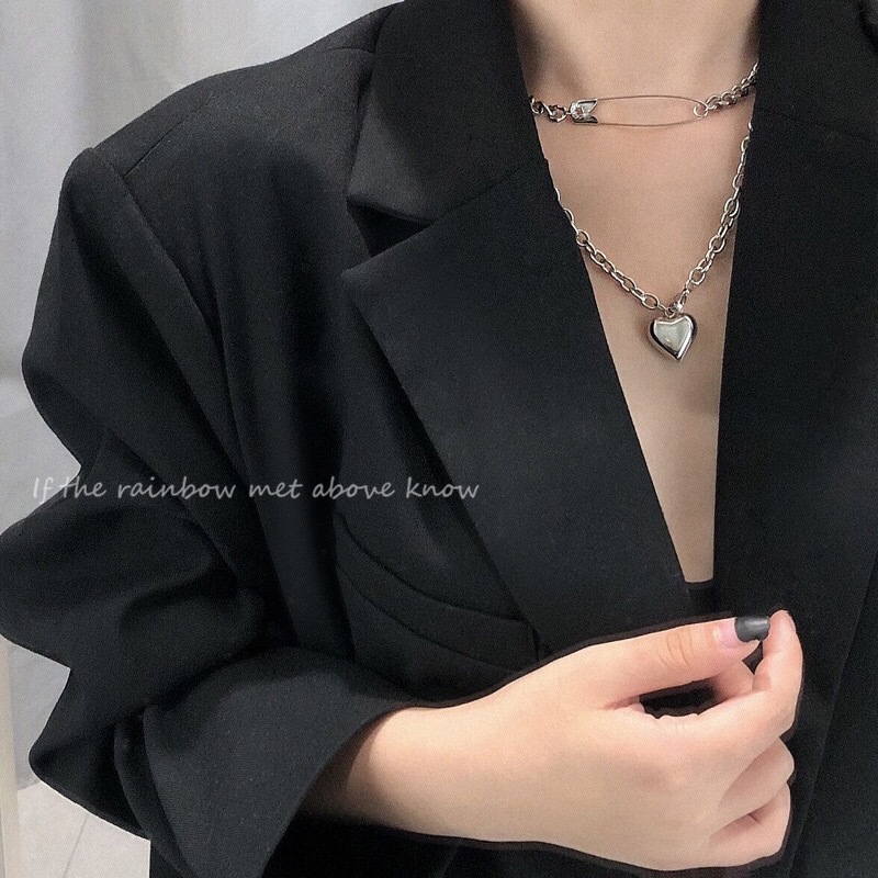Dây chuyền nhiều lớp mặt hình kẹp giấy / trái tim thời trang cho nữ